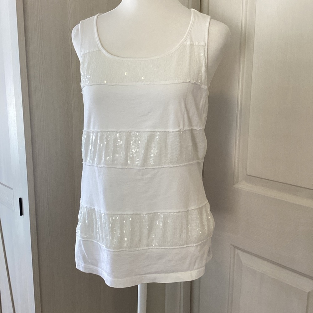 Chico's Ivory Sequin Embellished Tank Top Chico's Sz 1